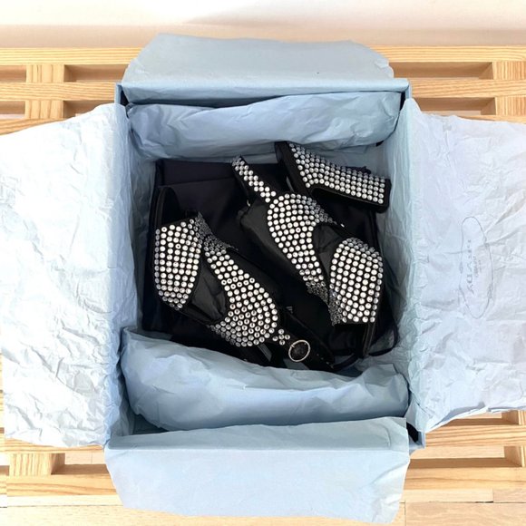 PRADA - Crystal Block Heel Open Toe Pump - Picture 13 of 15